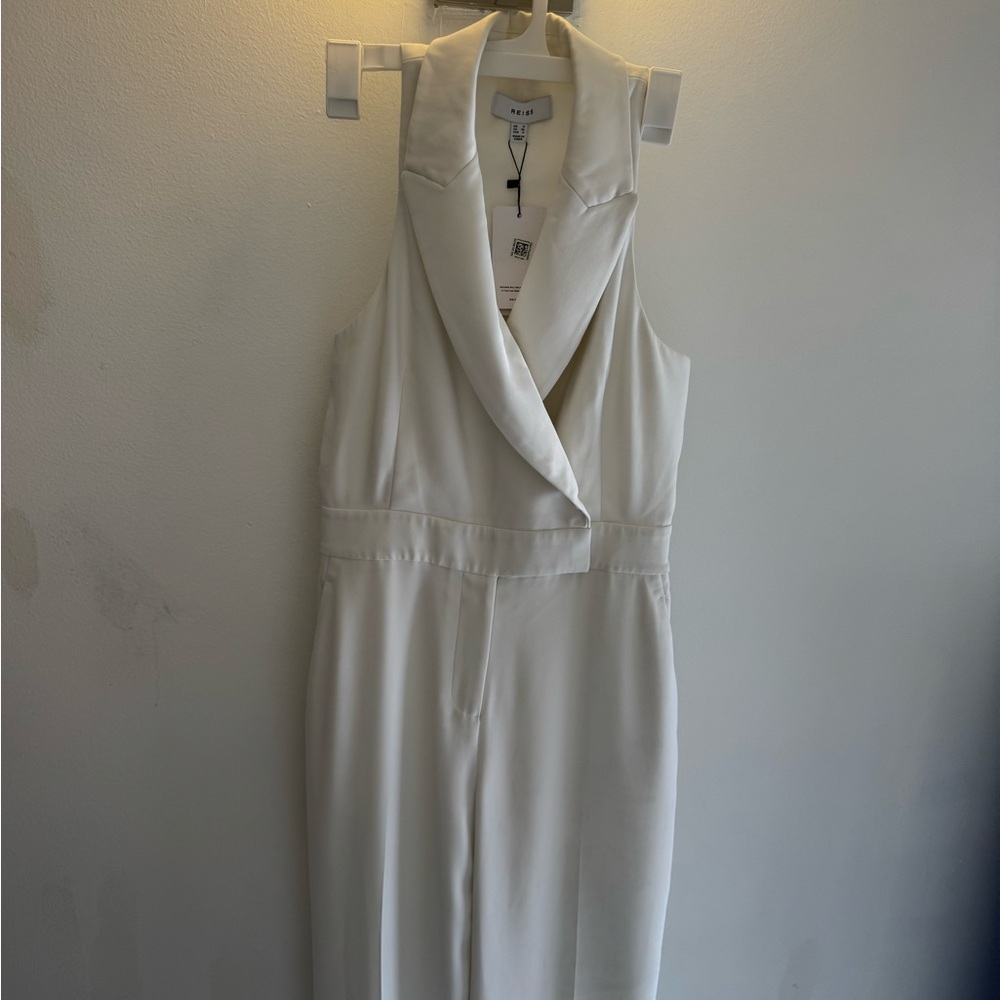 LAINEY DOUBLE BREASTED SATIN TUX JUMPSUIT IN WHITE SIZE 4 NWT - Picture 8 of 11